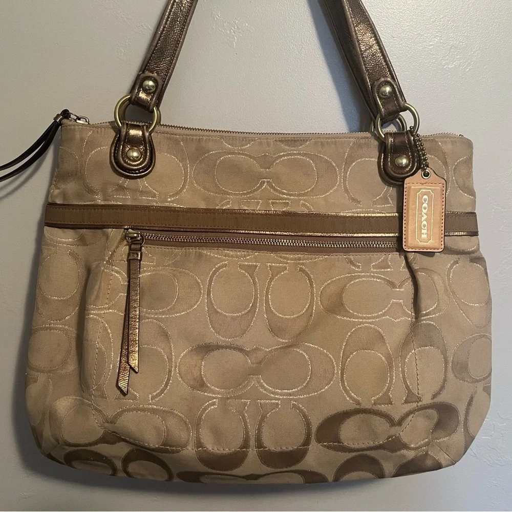 Coach Tan Signature Tote Bag Classic C Monogrammed Fabric
